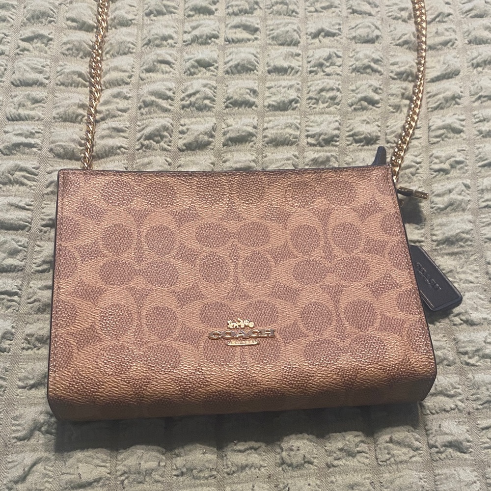 Coach Brown and Gold Slim Coach Clutch Mini